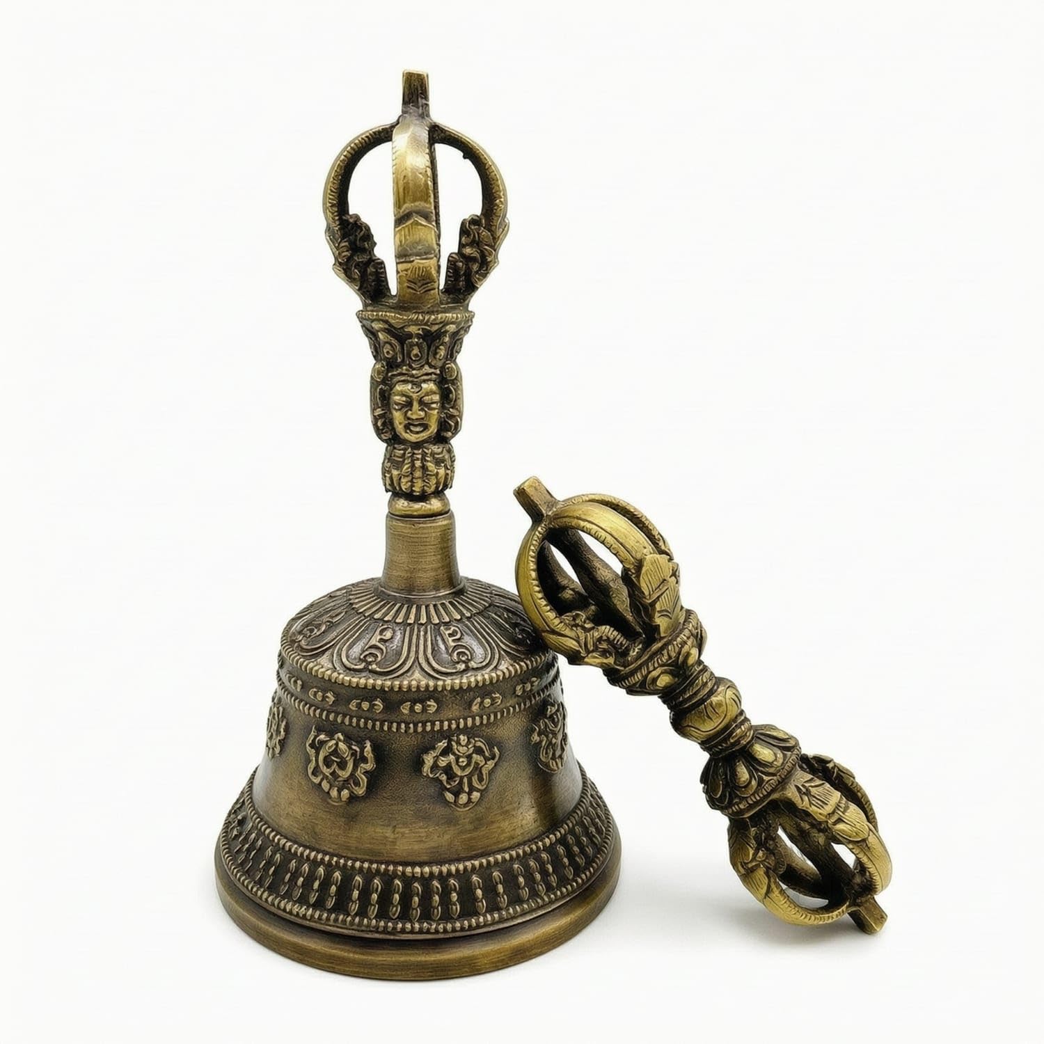 Antique-Inspired Tibetan Bell with Vajra Ceremonial Bell with